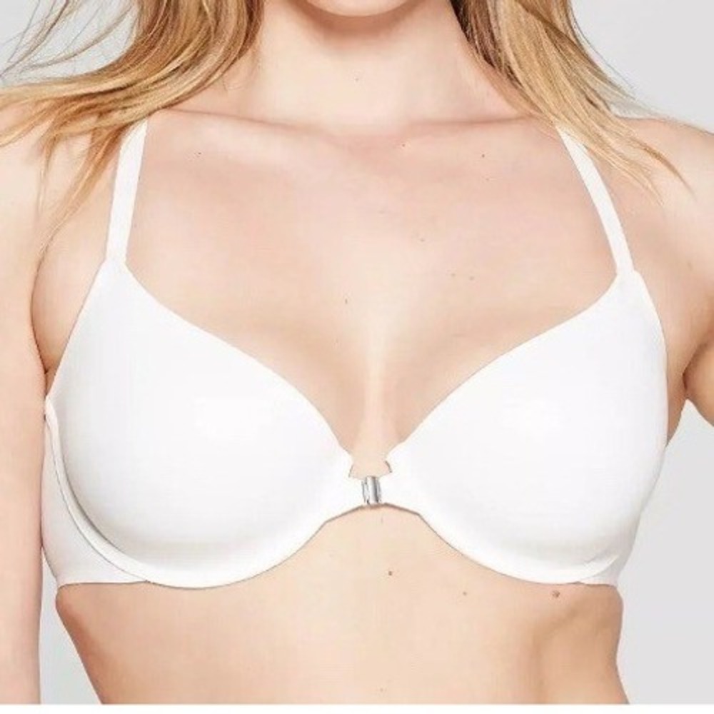 32D Auden The Ace Front Close Racerback Underwire Bra White Microfiber Classic